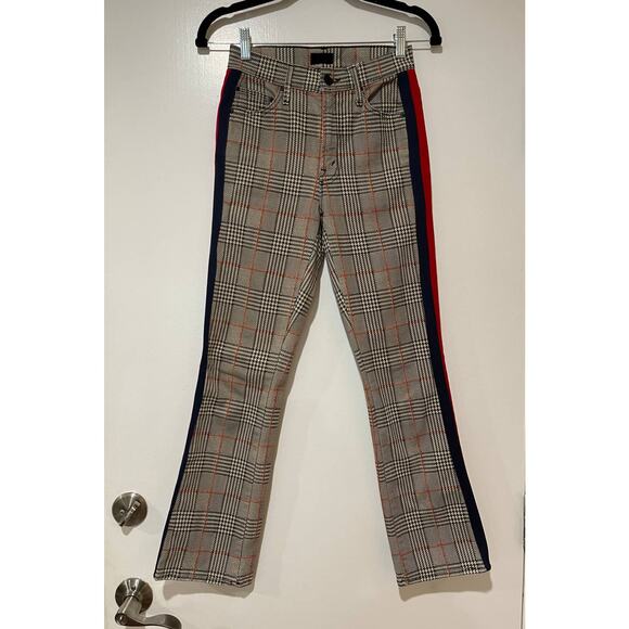 Mother Denim The Insider Ankle Plaid Orange/Black Flare Pants 28" Inseam Size 24 - Picture 2 of 15